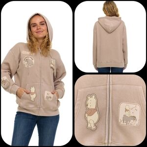 NWT DISNEY Winnie the Pooh Tan Hoodie With Embroidered Patches